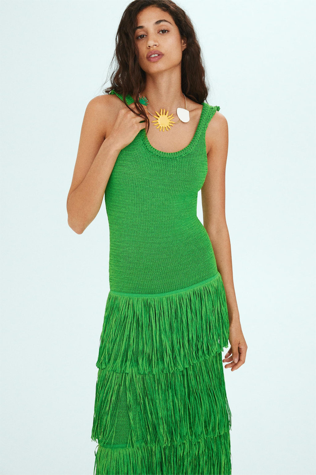 Knit Tassel Sleeveless Midi Dress