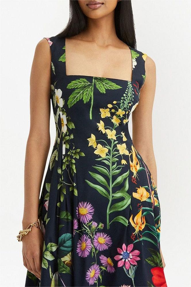 Rhinestone Embroidered Sleeveless Midi Dress