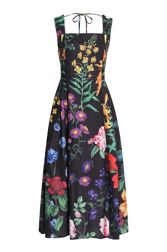 Rhinestone Embroidered Sleeveless Midi Dress