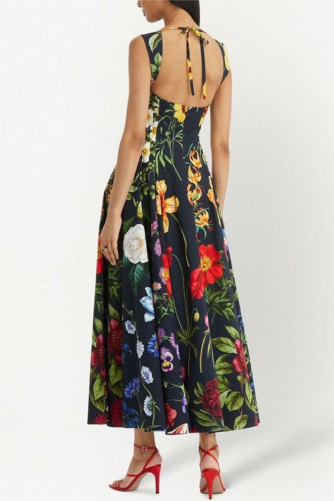 Rhinestone Embroidered Sleeveless Midi Dress
