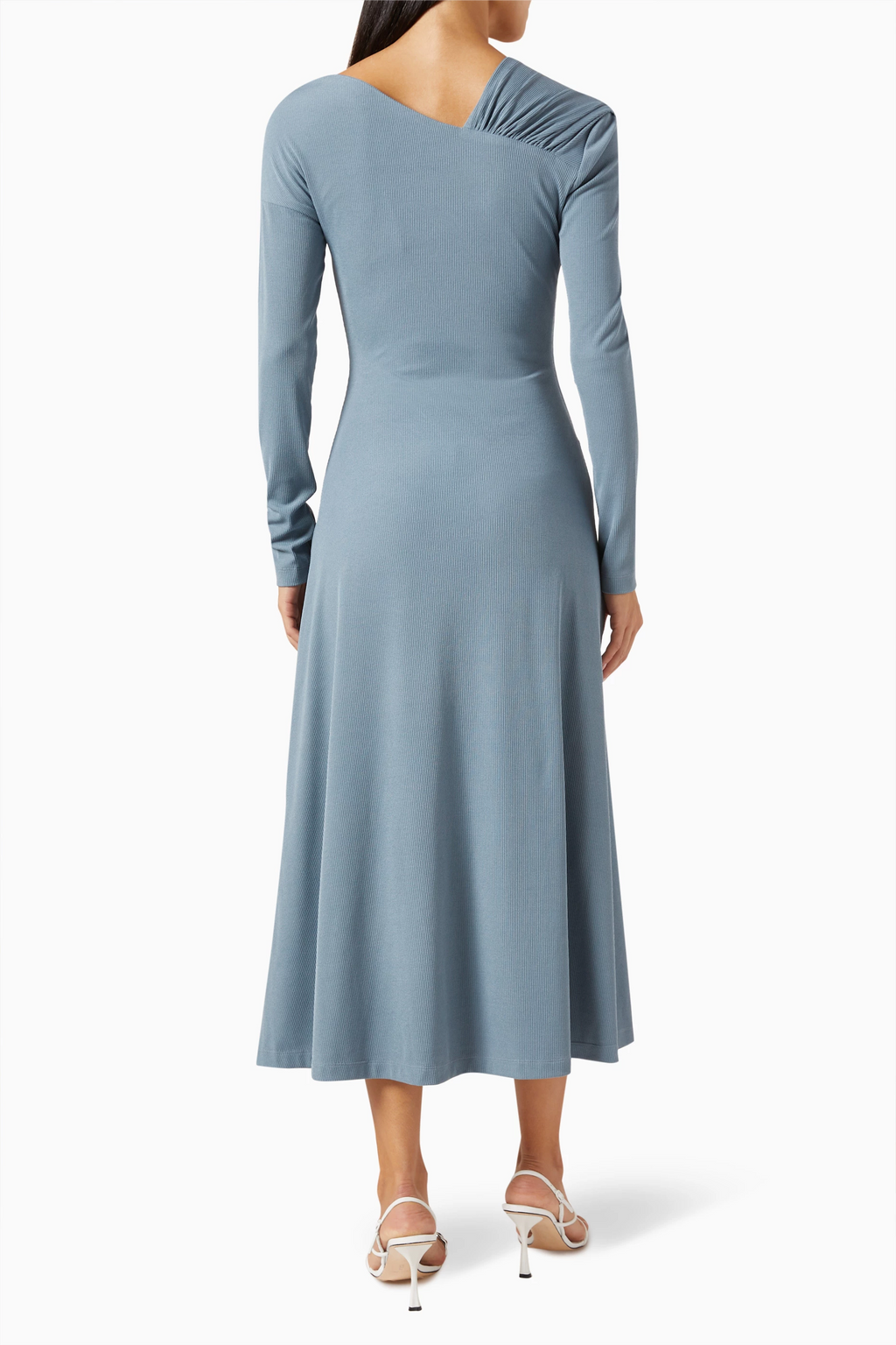 Jersey Ruched Long Sleeve Midi Dress Blue