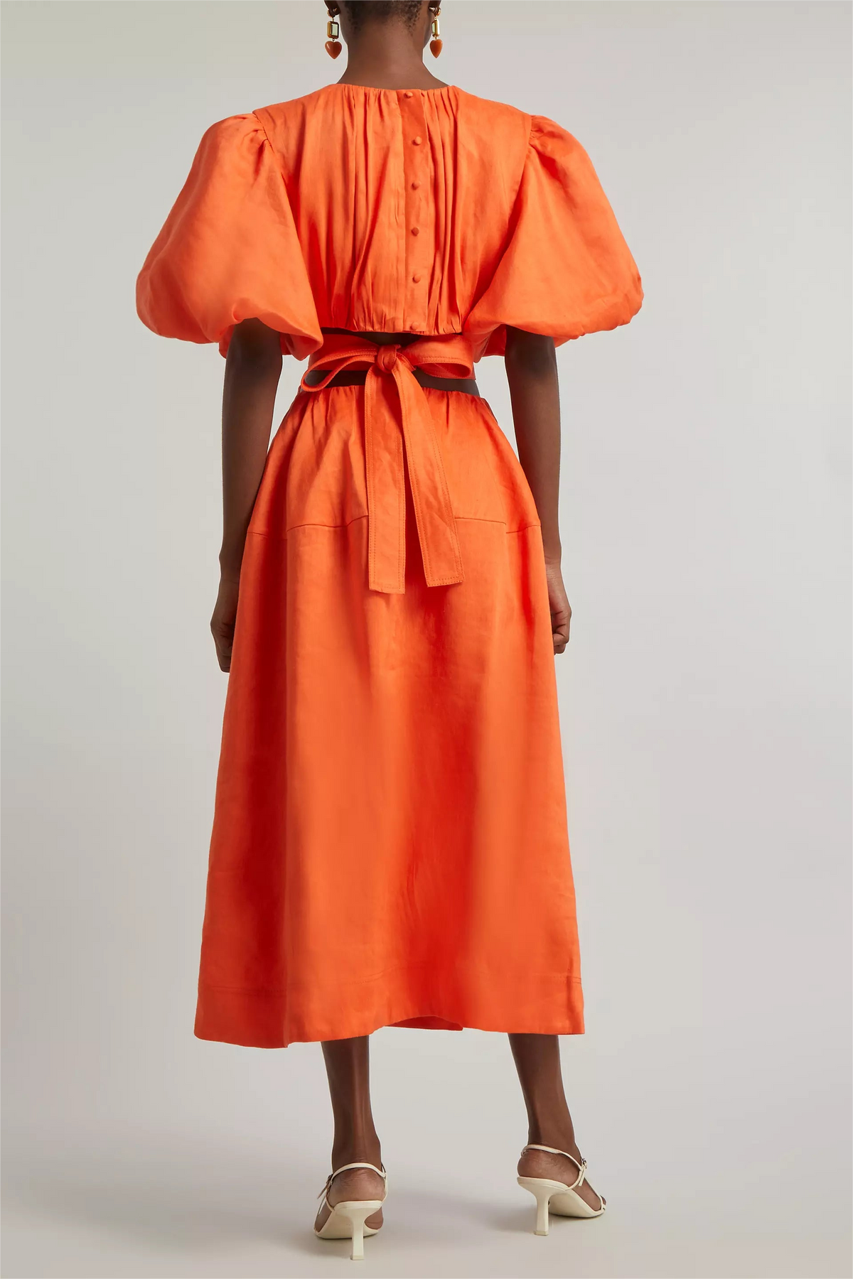 Puff Sleeve Cut-out Midi Dress