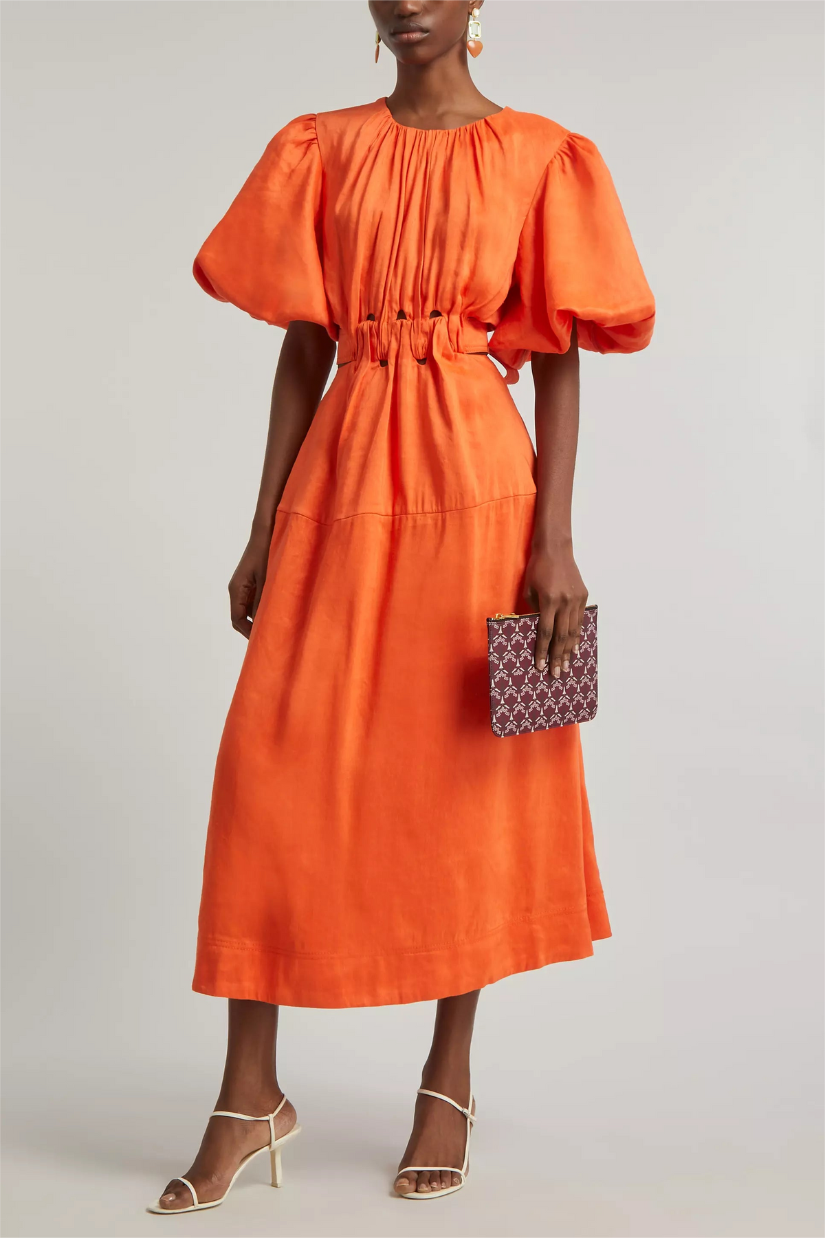 Puff Sleeve Cut-out Midi Dress