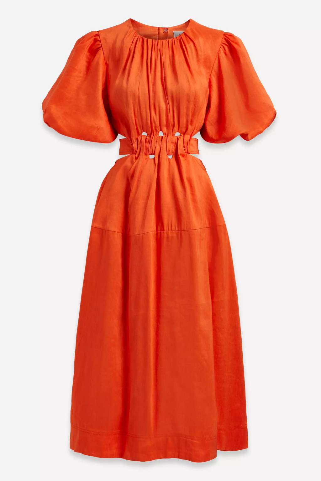 Puff Sleeve Cut-out Midi Dress