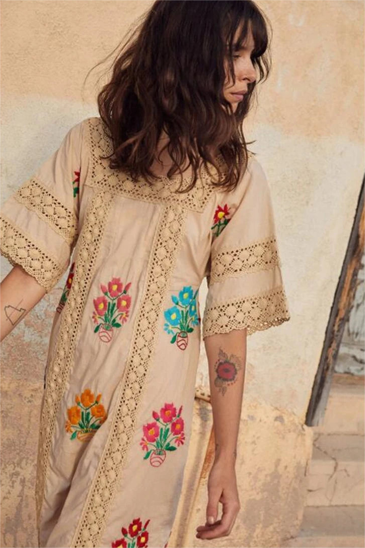 Embroidered Lace Midi Dress