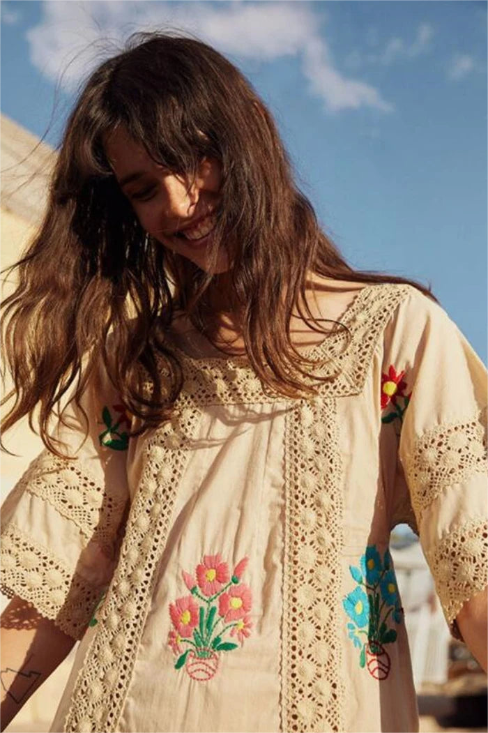 Embroidered Lace Midi Dress