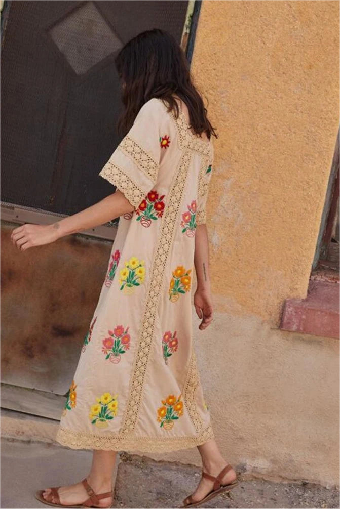 Embroidered Lace Midi Dress