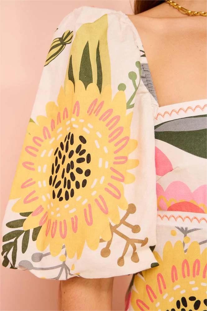 Puff Sleeve Square Neck Midi Dress