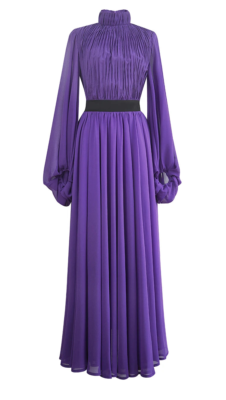 Ruched Lantern Sleeve Midi Dress