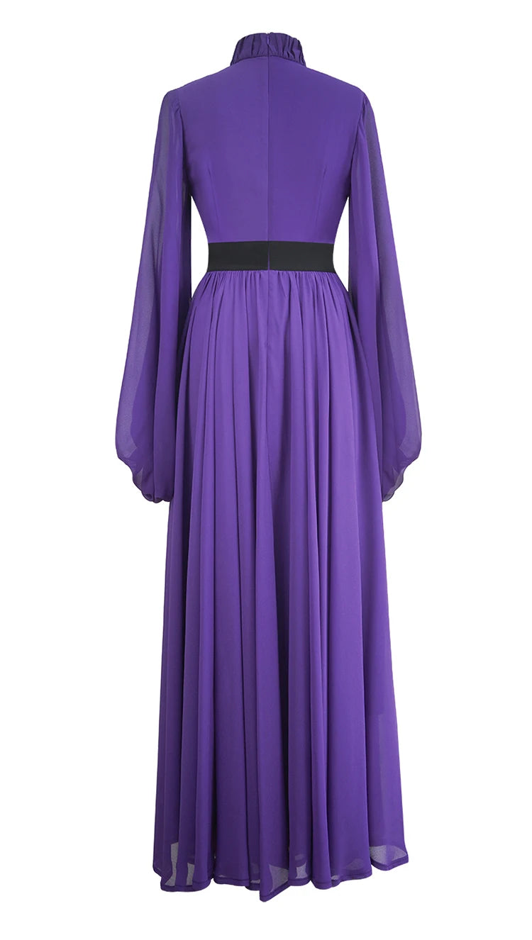 Ruched Lantern Sleeve Midi Dress