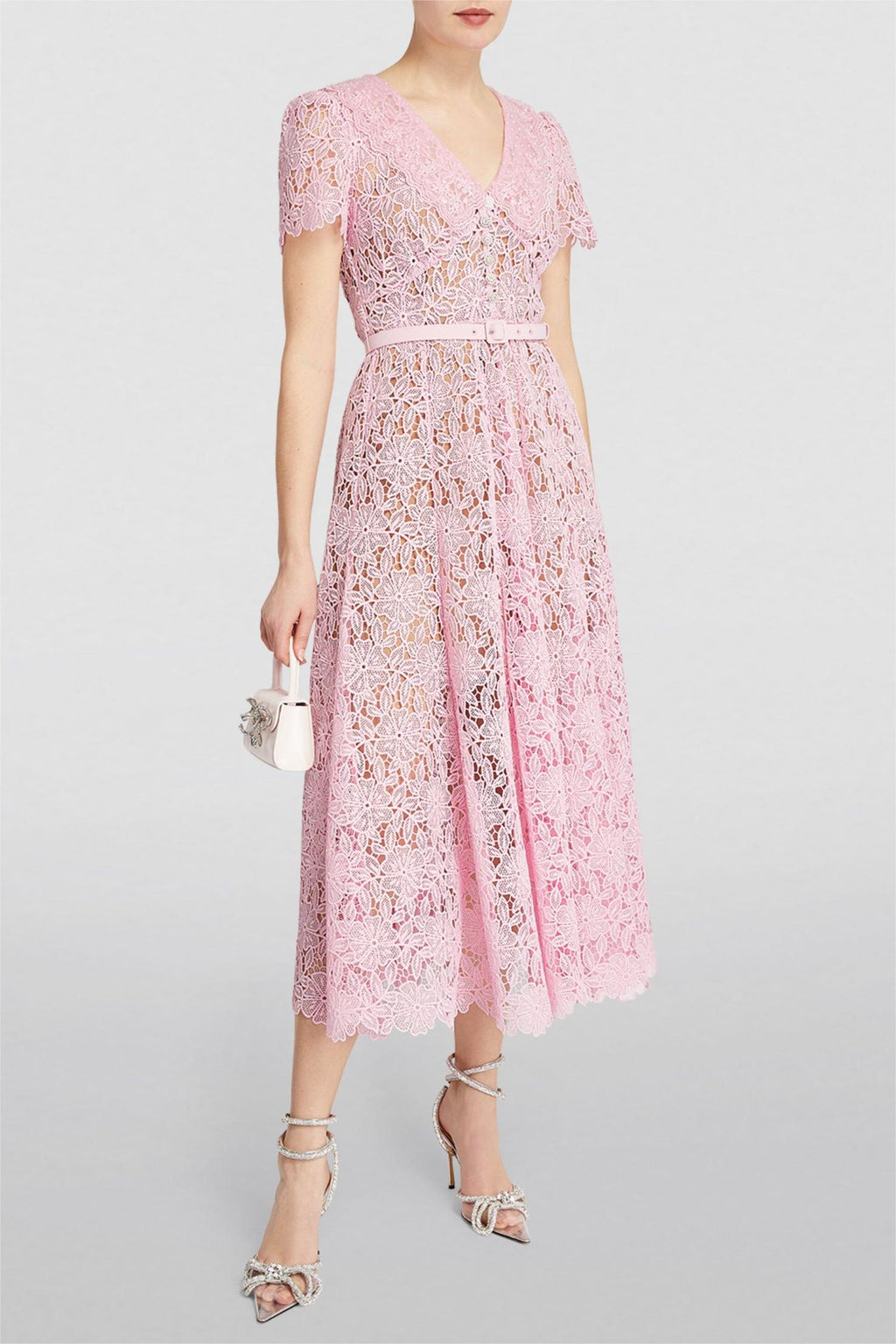 Lace Bottom Midi Dress With Belt