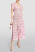 Lace Bottom Midi Dress With Belt