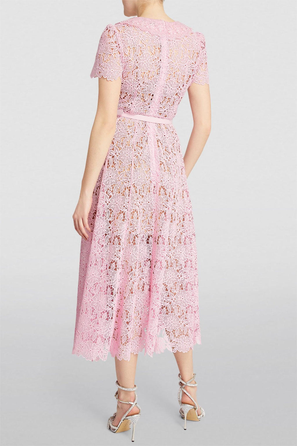 Lace Bottom Midi Dress With Belt