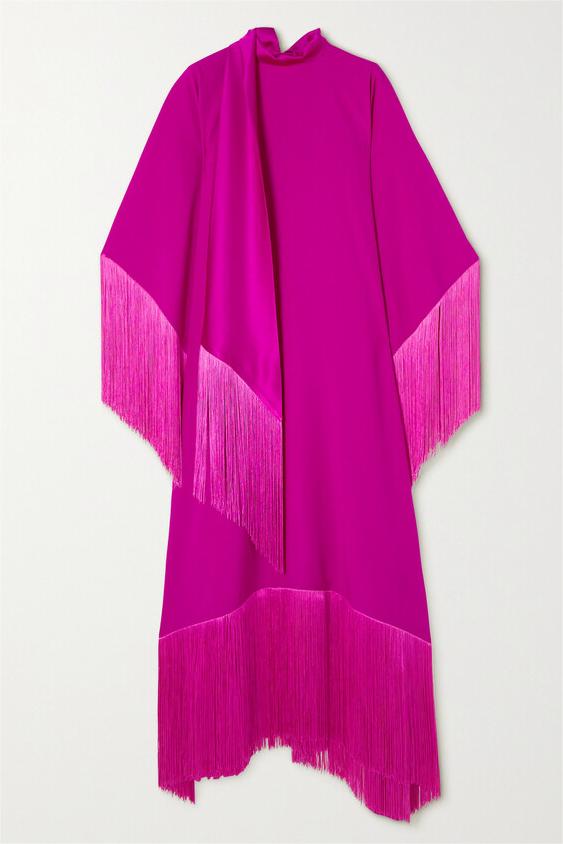 Satin Tassel High Neck Midi Dress