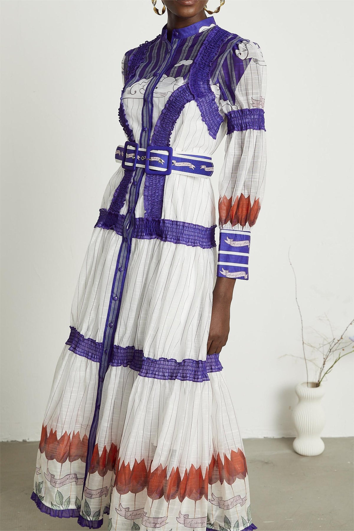 Puff Sleeve Midi Dress With Belt