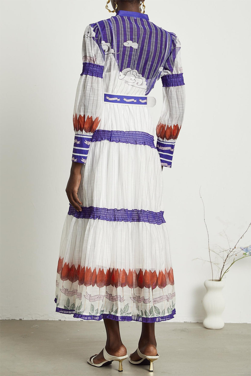 Puff Sleeve Midi Dress With Belt