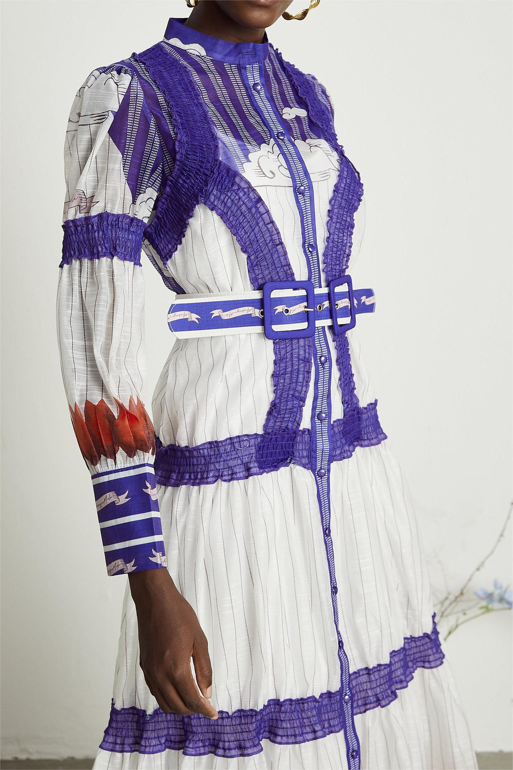Puff Sleeve Midi Dress With Belt