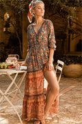 V-neck Button Midi Dress