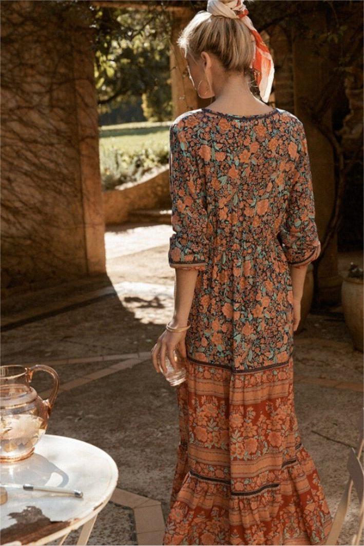 V-neck Button Midi Dress