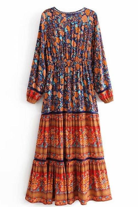 V-neck Button Midi Dress