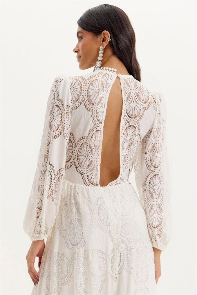 Lace Lantern Sleeve Maxi Dress