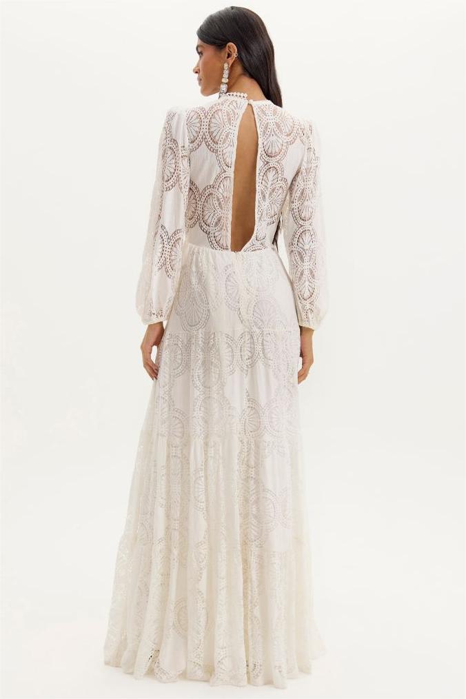 Lace Lantern Sleeve Maxi Dress