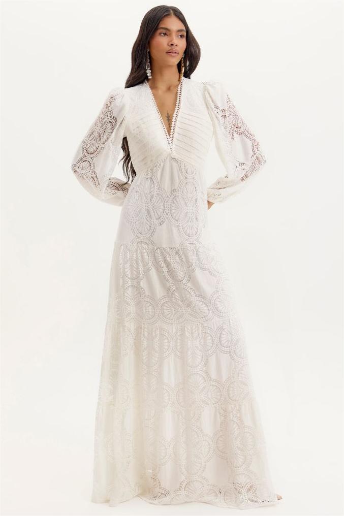 Lace Lantern Sleeve Maxi Dress