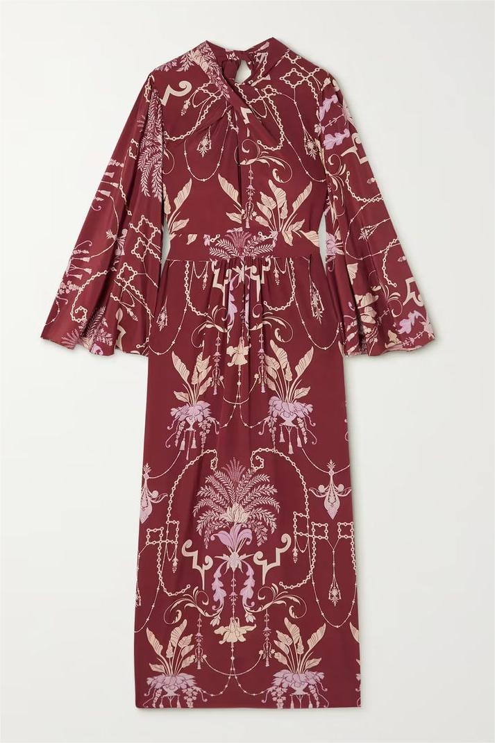 Paisley Print Knotted Long Sleeve Midi Dress