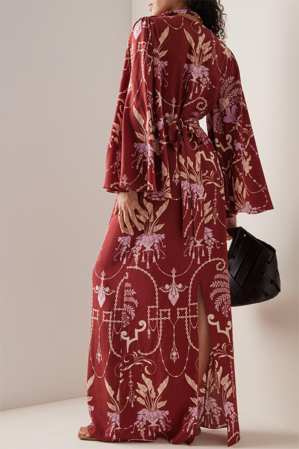 Paisley Print Knotted Long Sleeve Midi Dress