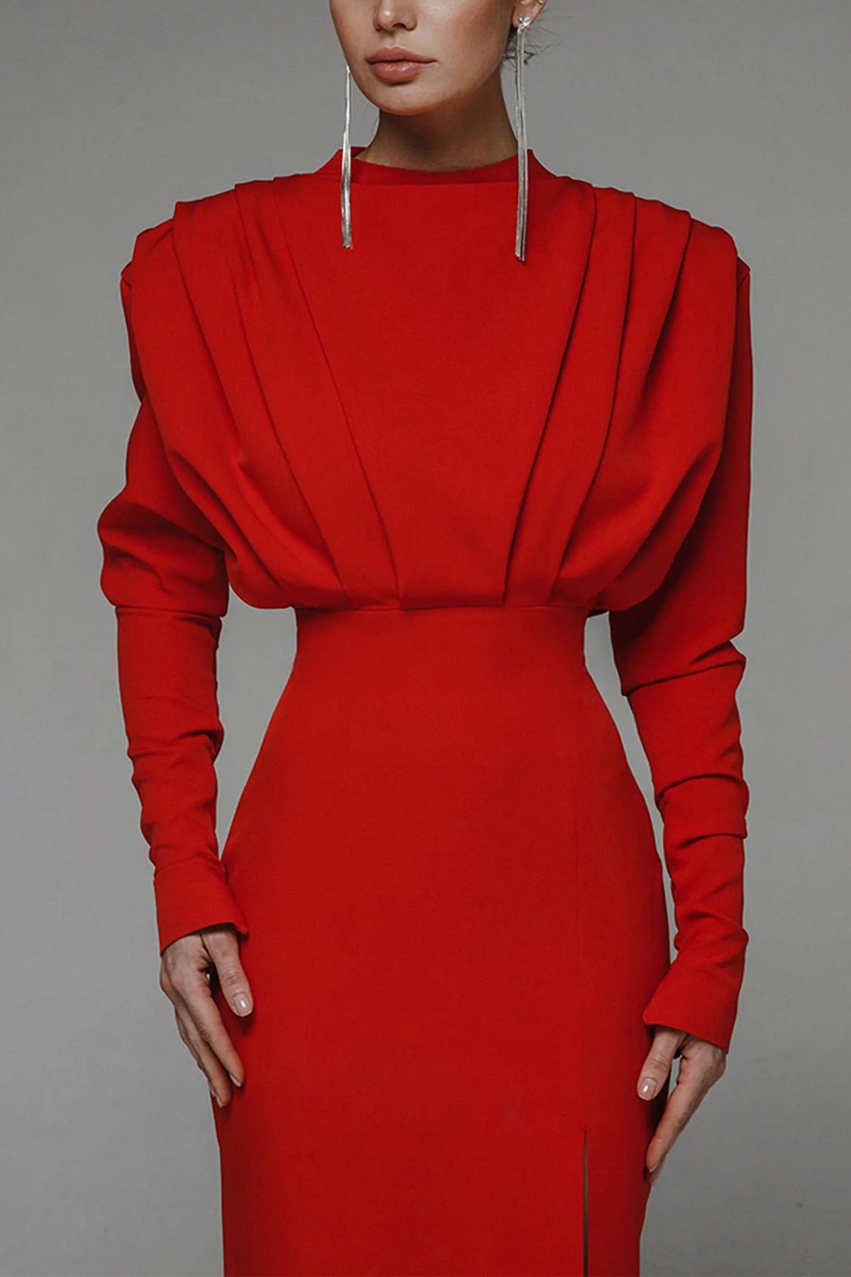 High Split Long Sleeve Midi Dress