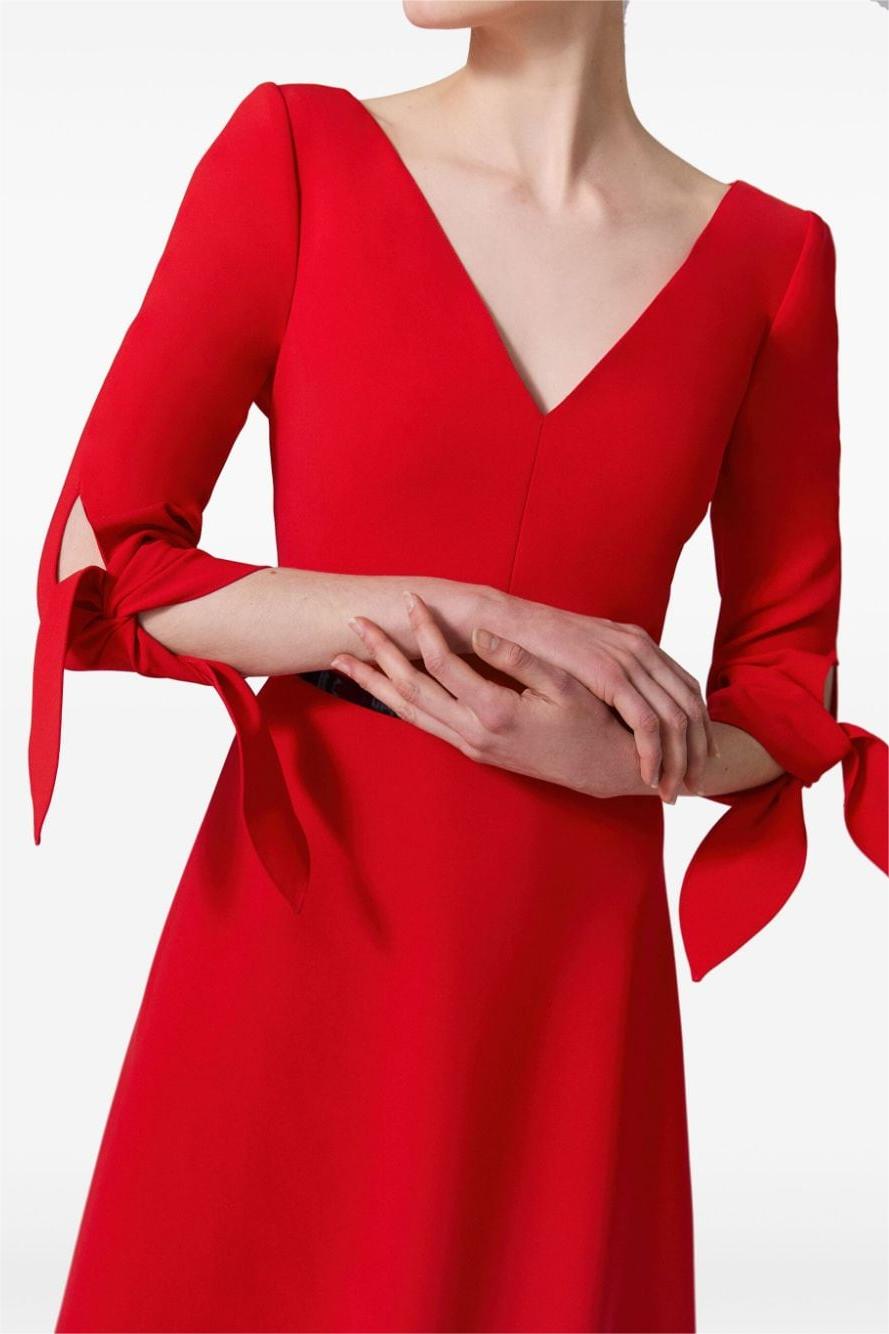 V-neck Lace Up Midi Dress