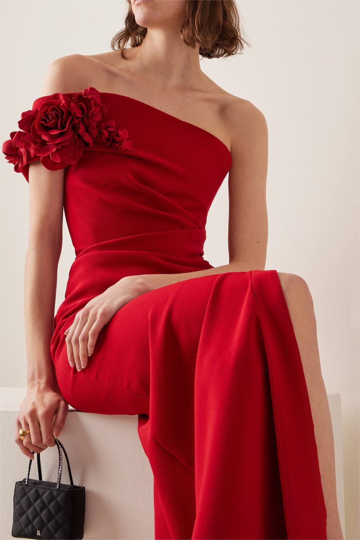 3d Flower Off-shoulder Split Maxi Dress