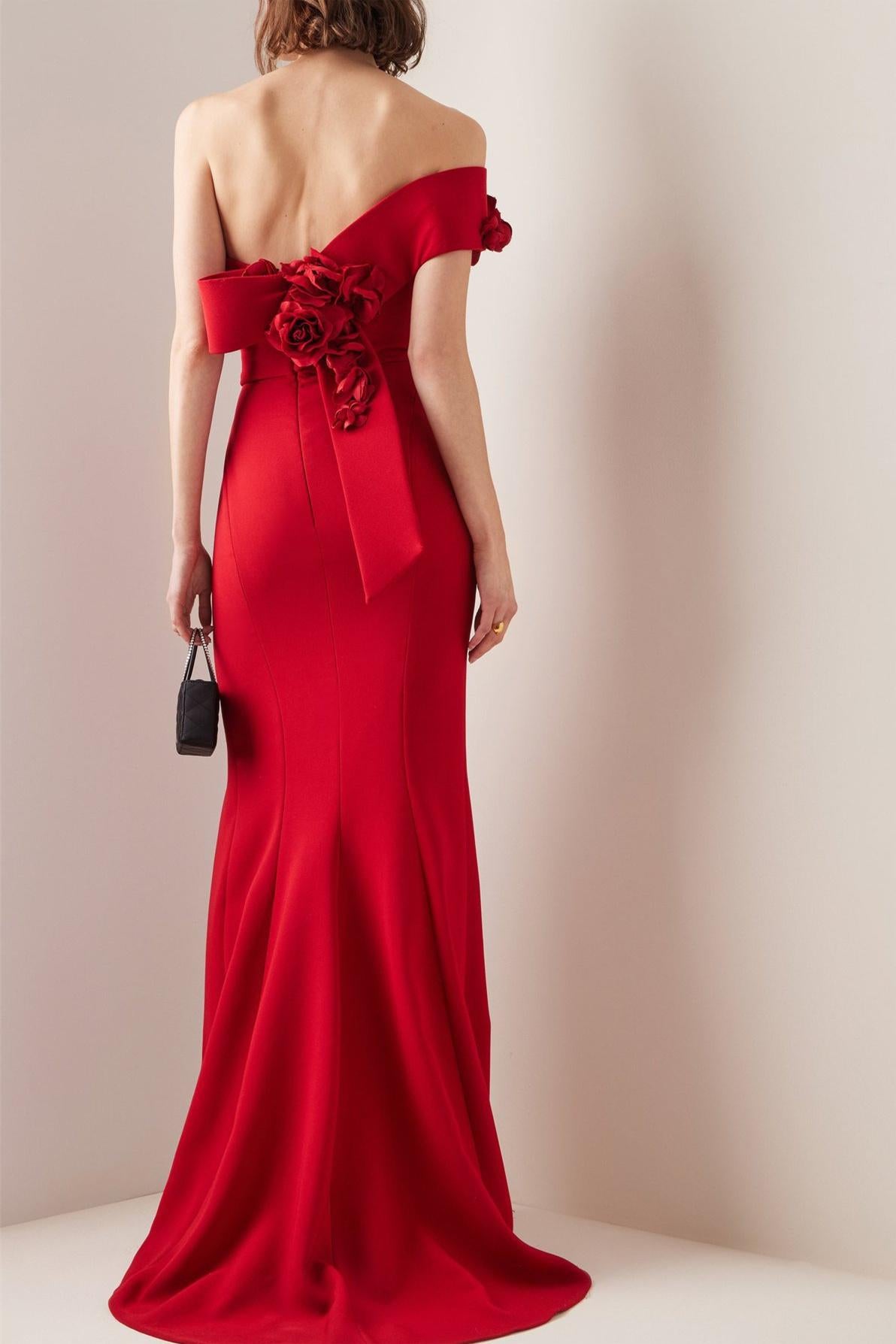 3d Flower Off-shoulder Split Maxi Dress