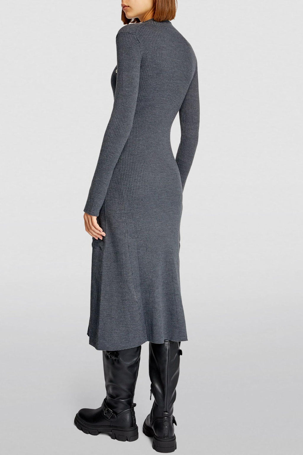 Jersey Button Long Sleeve Midi Dress