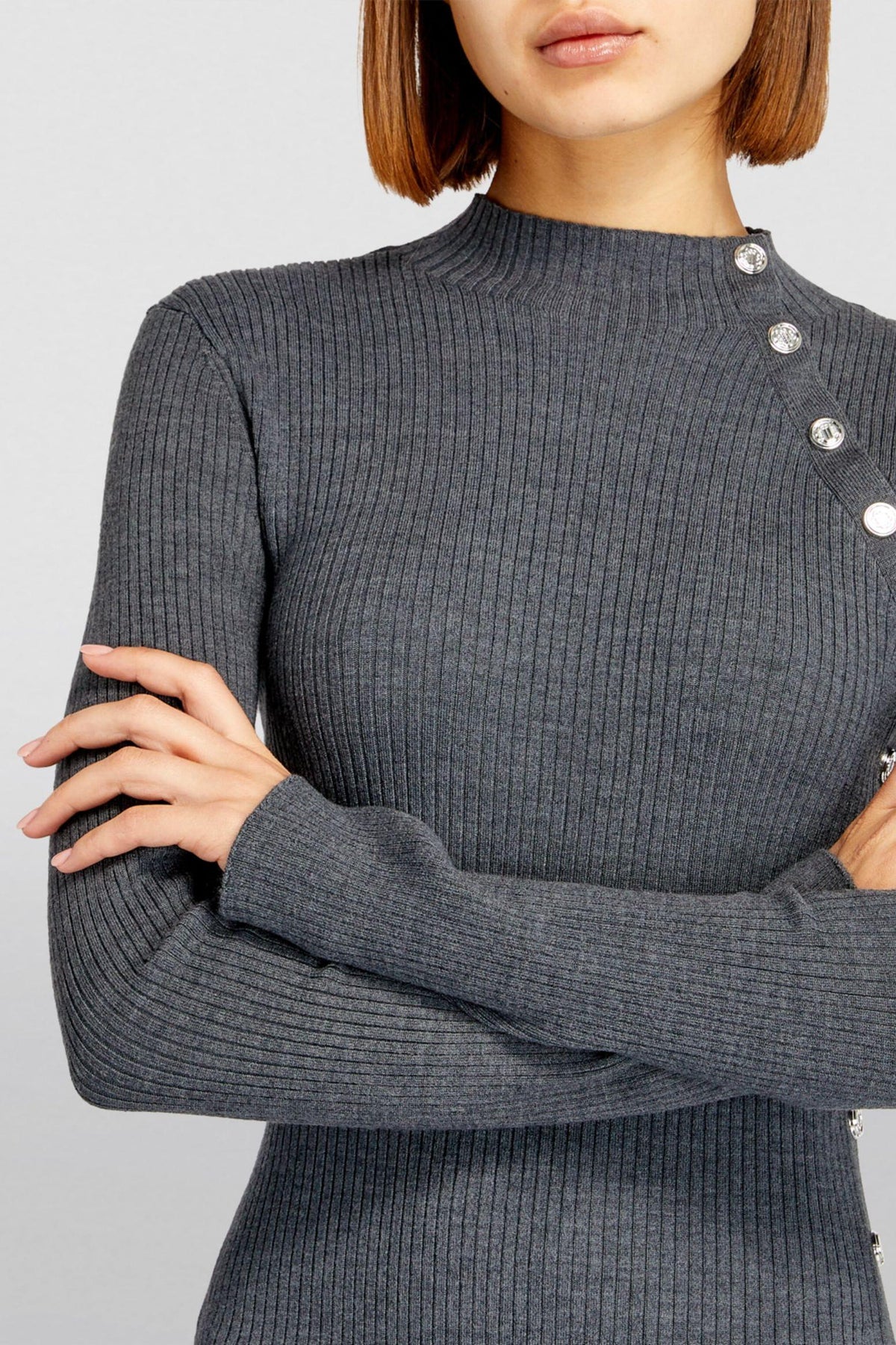 Jersey Button Long Sleeve Midi Dress