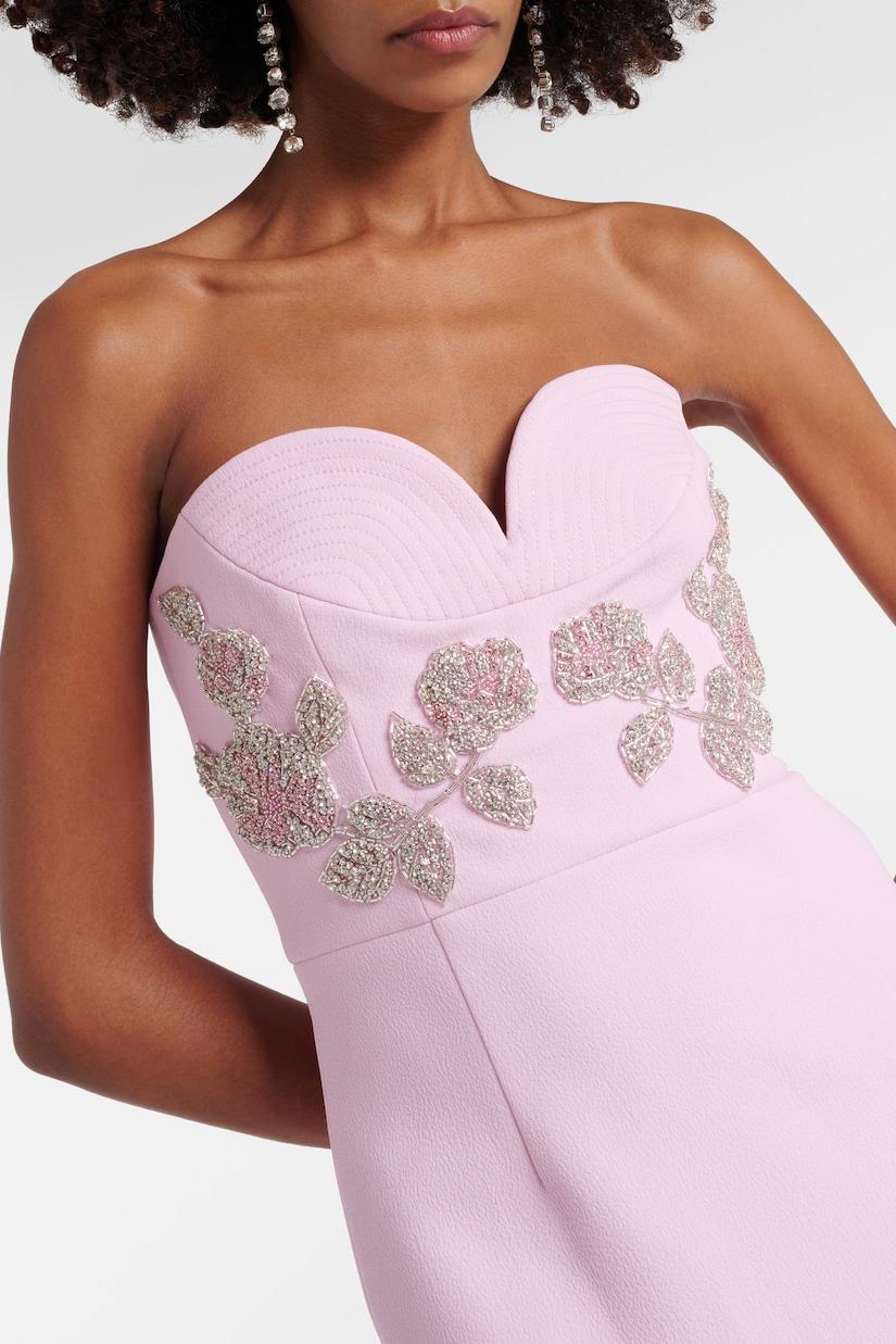 Nail Bead Embroidery Strapless Midi Dress