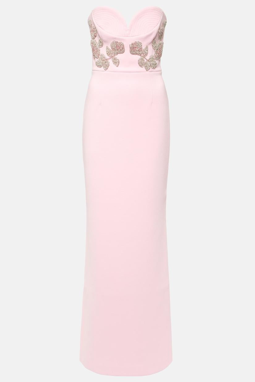 Nail Bead Embroidery Strapless Midi Dress
