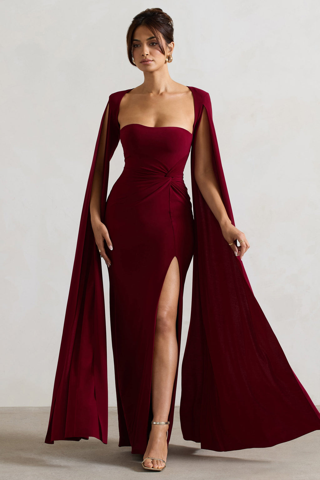 Square Collar High Slit Midi Dress