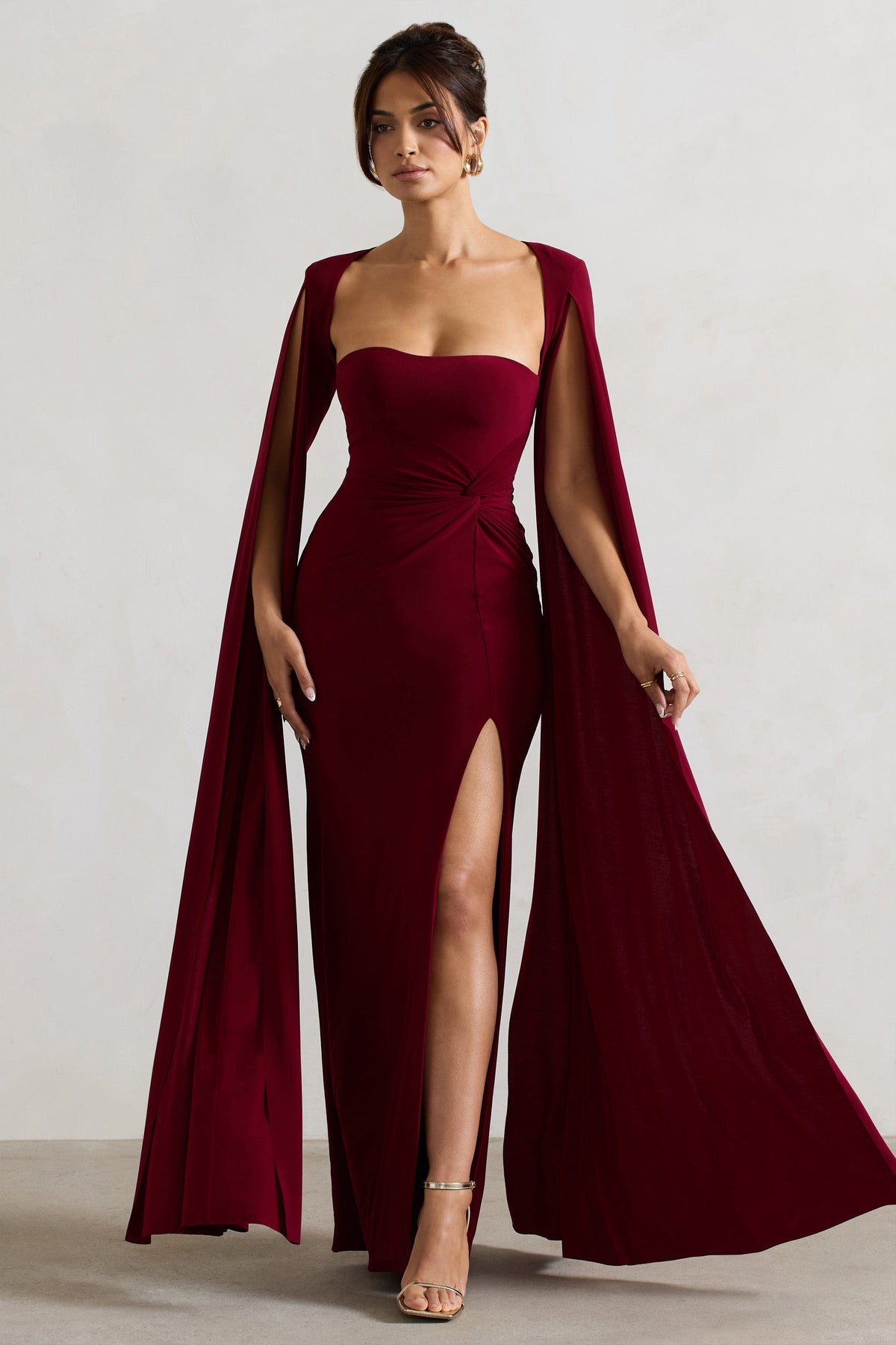 Square Collar High Slit Midi Dress