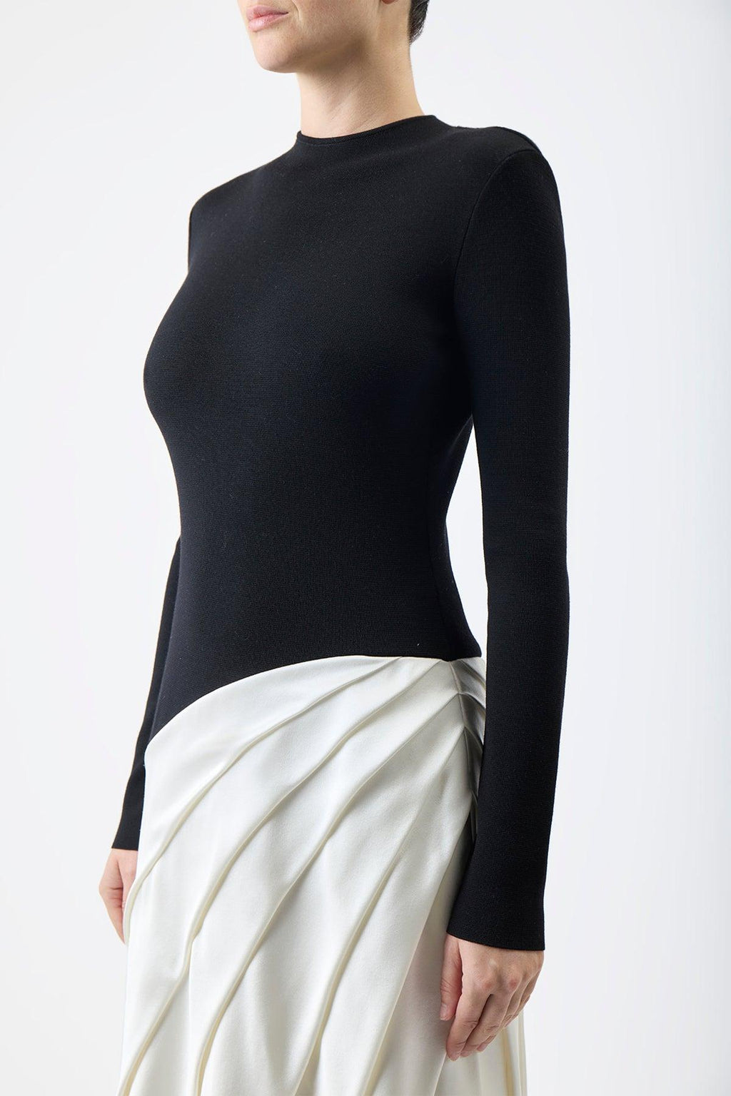 Round Neck Long Sleeve Splicing Midi Dress