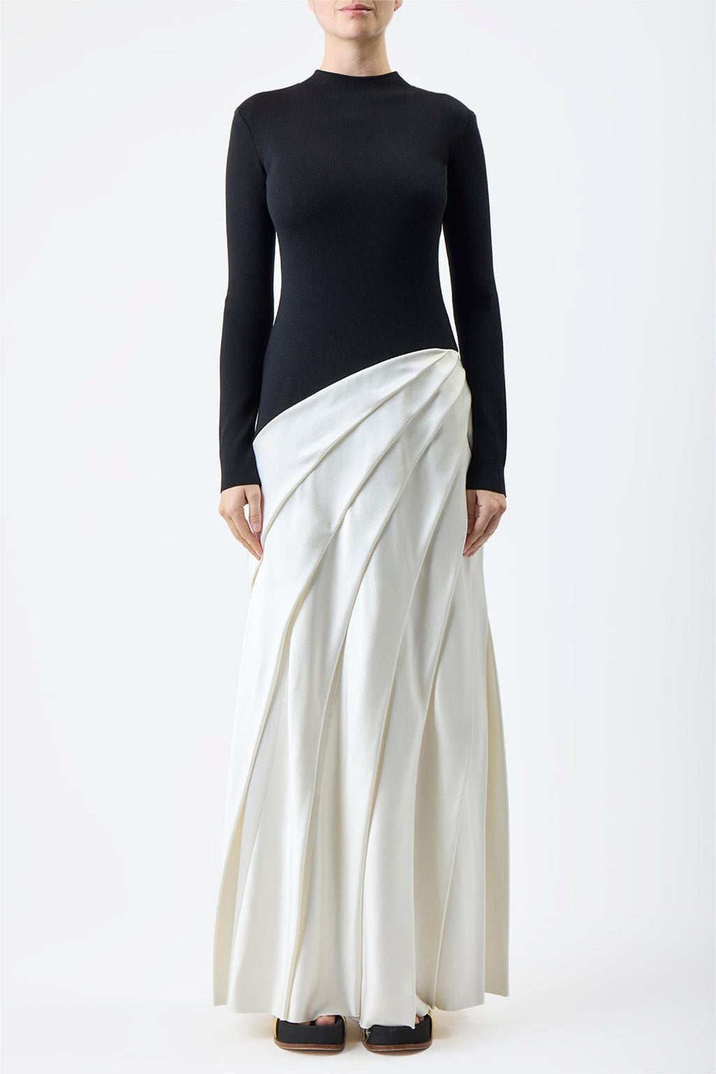 Round Neck Long Sleeve Splicing Midi Dress