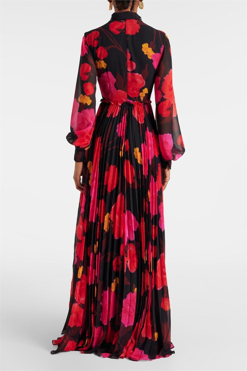 Abstract Print Long Sleeve Lace Up Midi Dress