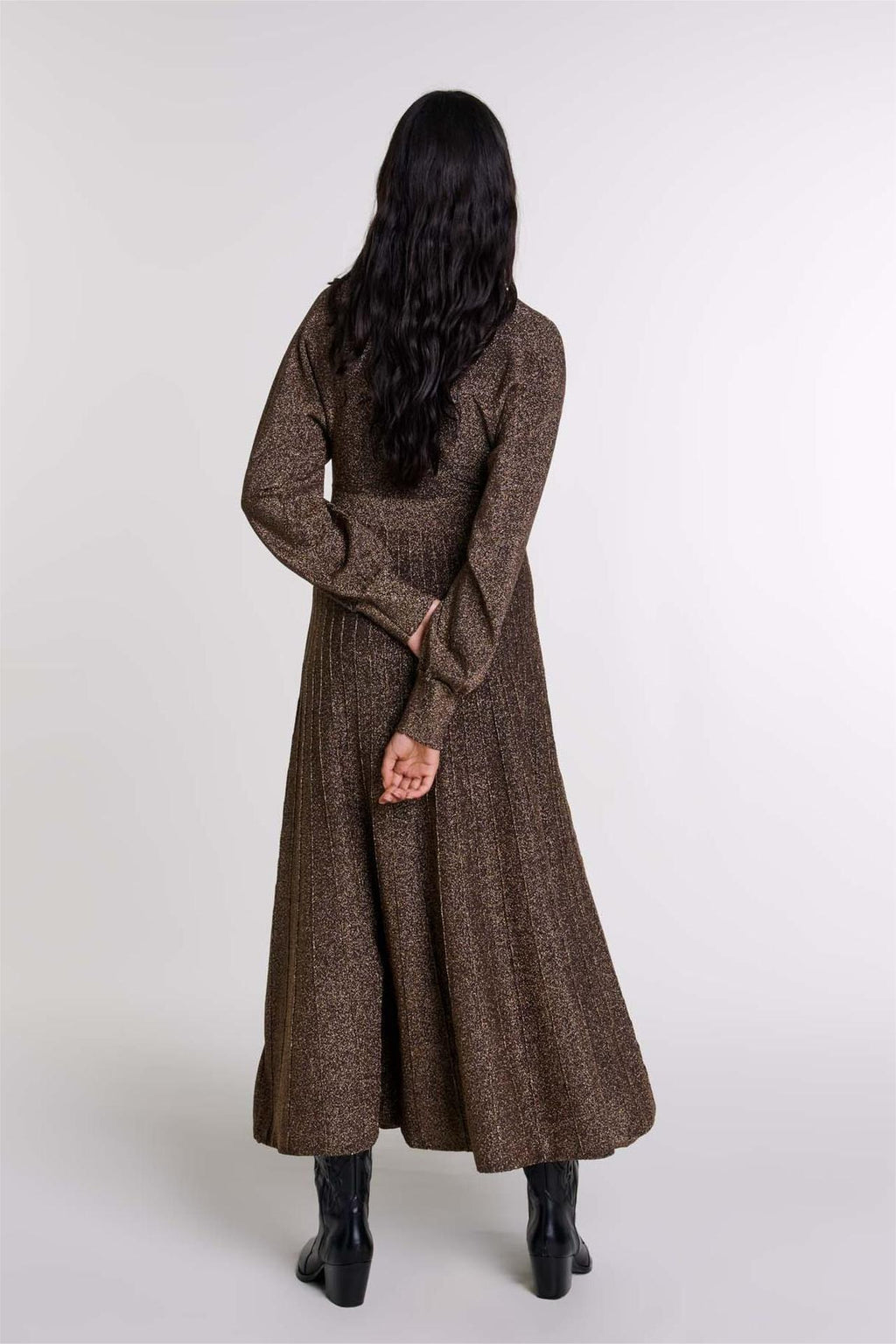 Jersey Round Neck Lurex Midi Dress