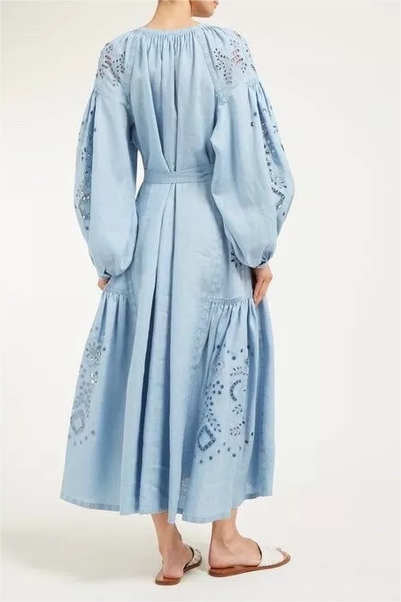 Lace Long Sleeve Tassel Midi Dress
