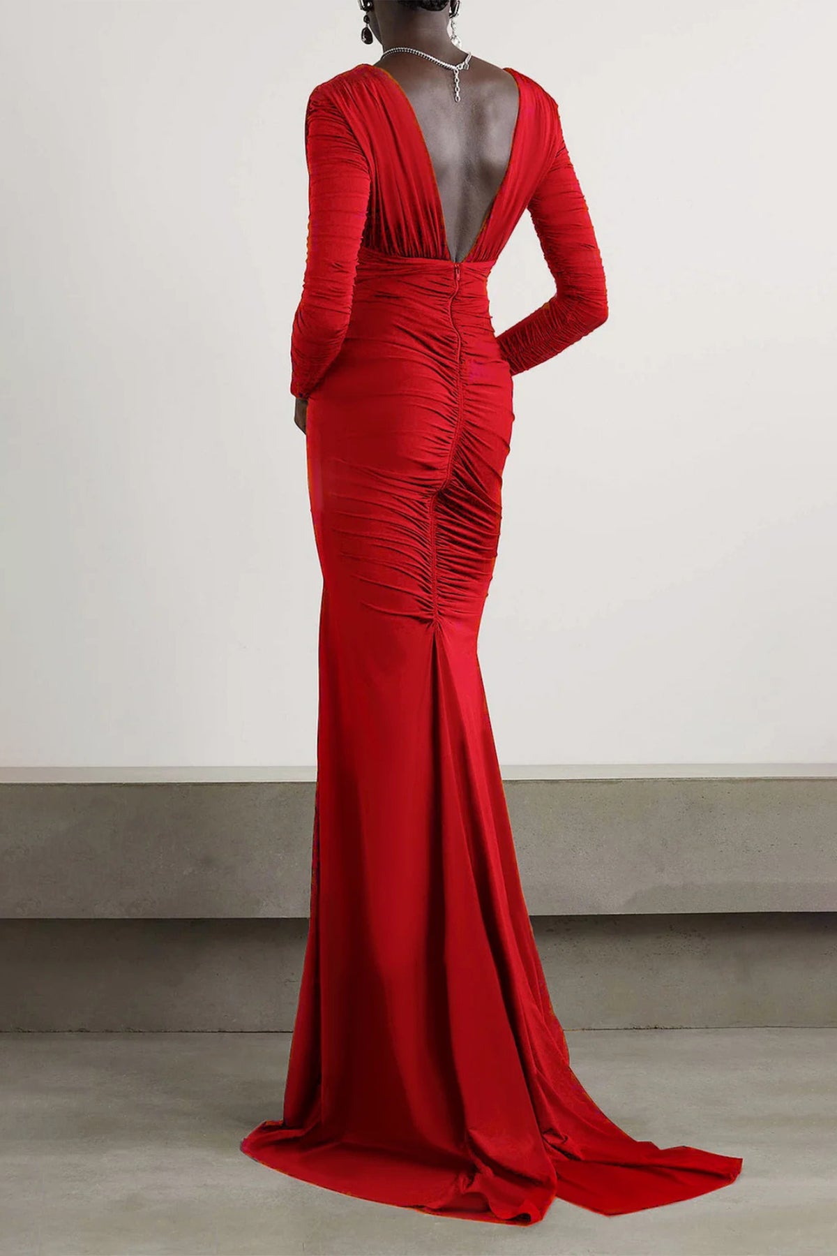 V-neck Long Sleeve Maxi Dress