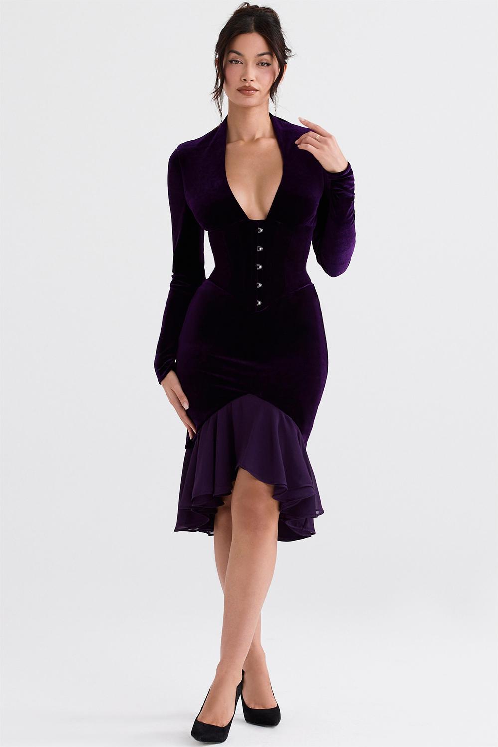 Velvet Long Sleeve Midi Dress