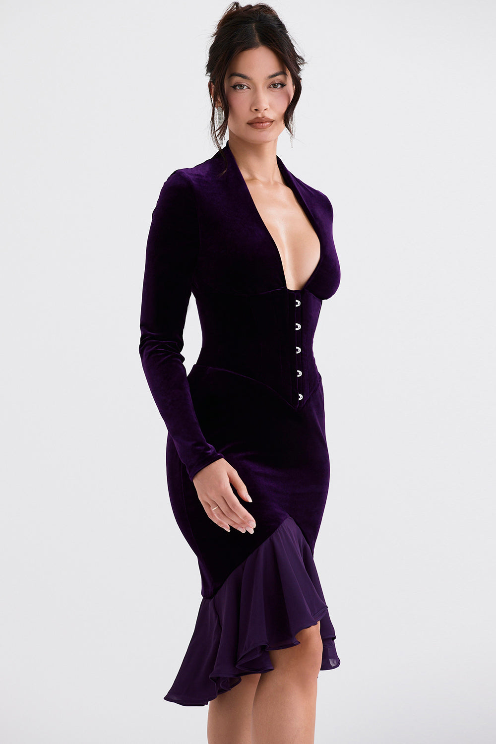 Velvet Long Sleeve Midi Dress