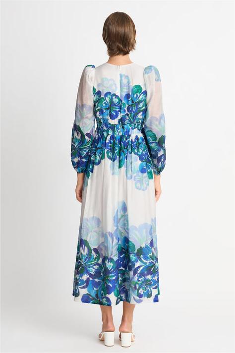 V-neck Lantern Sleeve Midi Dress