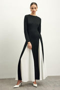Contrast Color Long Sleeve Midi Dress