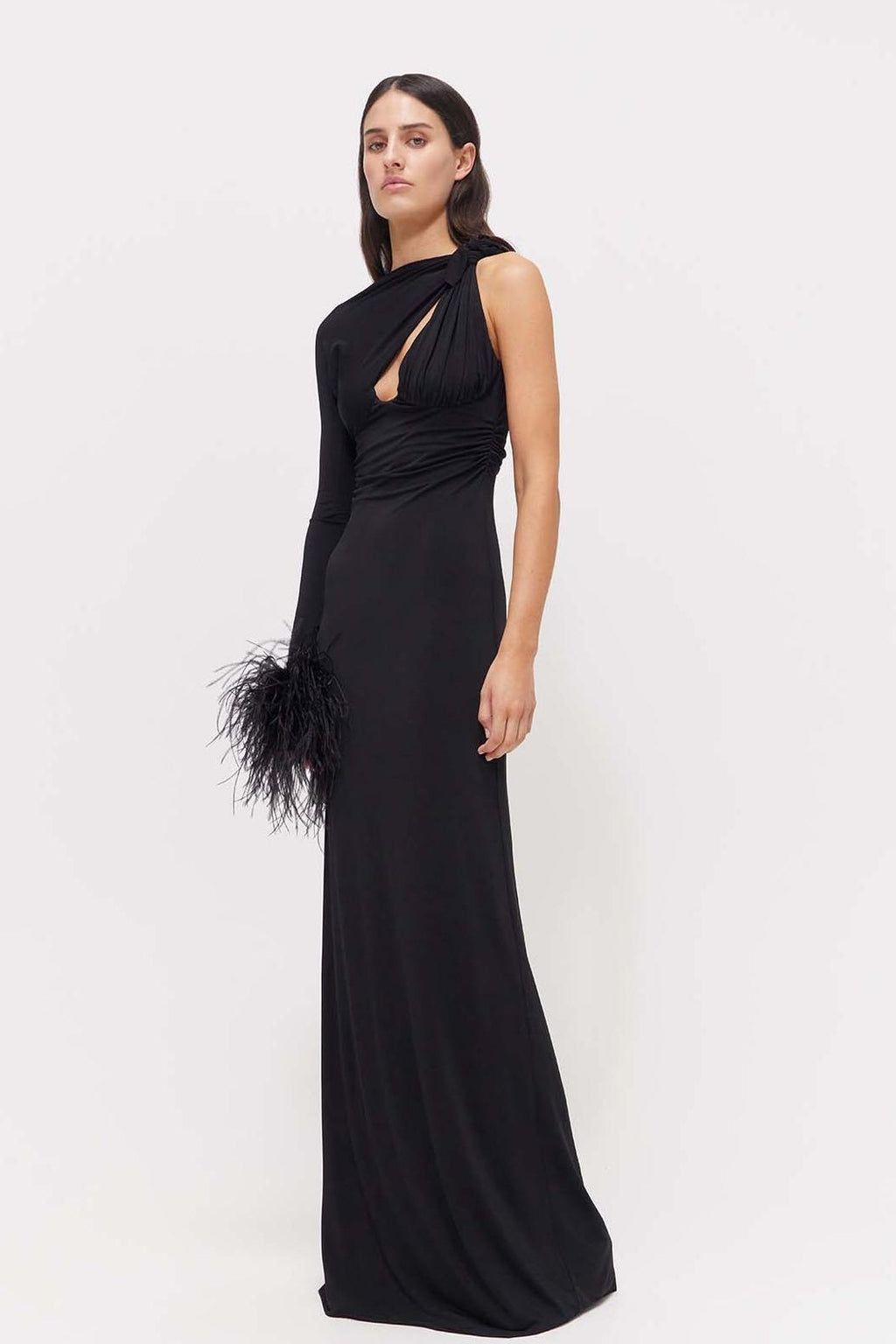Jersey Feather One-shoulder Maxi Dress